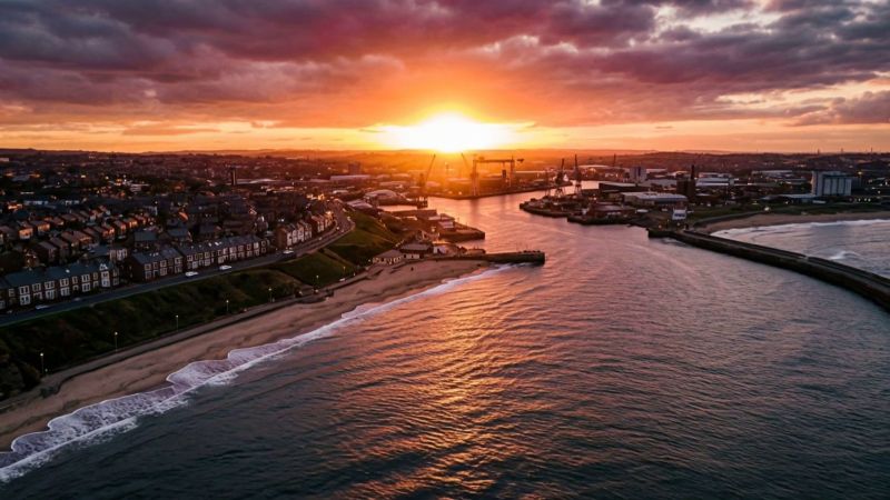 Roker lighthouse and pier at sunset