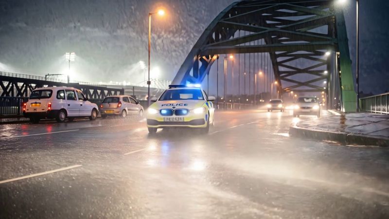The Porsche coming off the Wearmouth Bridge